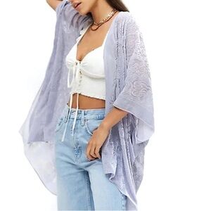 Urban Outfitter Velvet Burnout Kimono O/S Shawl Lavender Oversized Drapey